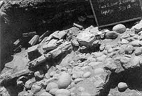 Figure 8.24 This photograph shows a collapse episode of Strata VII and VIII rubble, as well as broken tiles with plaster. They tumbled in at different angles on top of yellow sand (Strata VI) and Strata V cobblestone glacis. Fort Guijarros Museum Foundation Photo Collection, P:81-7257.