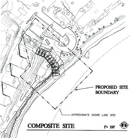 Figure 7.8 Fort Guijarros Composite Site. The composite site shows Fort Guijarros, Ballast Point Whaling Station, and the proposed site boundary. Source: Architect Milford Wayne Donaldson, FAIA, Inc., dated 1996. 